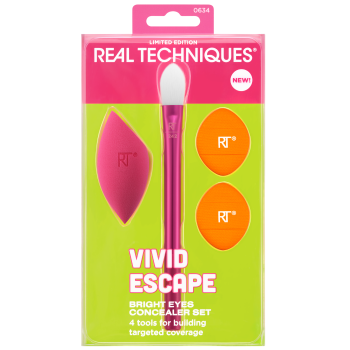 Conjunto Vivid Escape Bright Eyes Corretor + Pincel +  Esponja + Mini Puffs