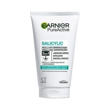 O gel de limpeza, esfoliante e máscara Pure Active Clay 3 em 1 reduz as imperfeições numa semana