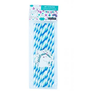 Conjunto 10 canudos Unicornio Azul