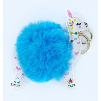Chaveiro de cabelo bola bola Llama Azul