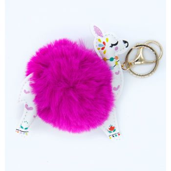 Chaveiro de cabelo bola bola Llama Fucsia