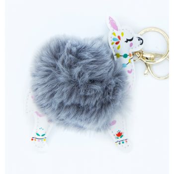 Chaveiro de cabelo bola bola Llama Gris