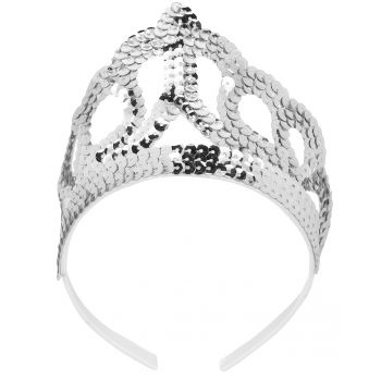 Coroa de lantejoulas prateadas para a little princess