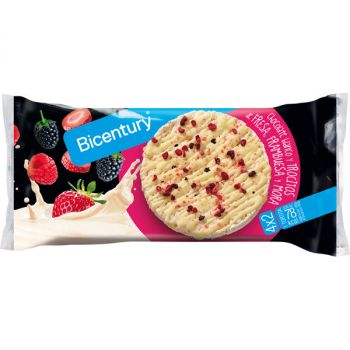 Panquecas de arroz com Chocolate Blanco e frutas vermelhas