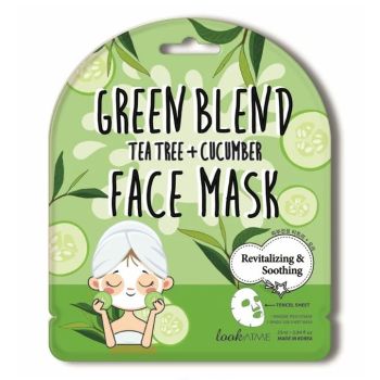 Máscara facial calmante e revitalizante com extrato de árvore do chá e de pepino